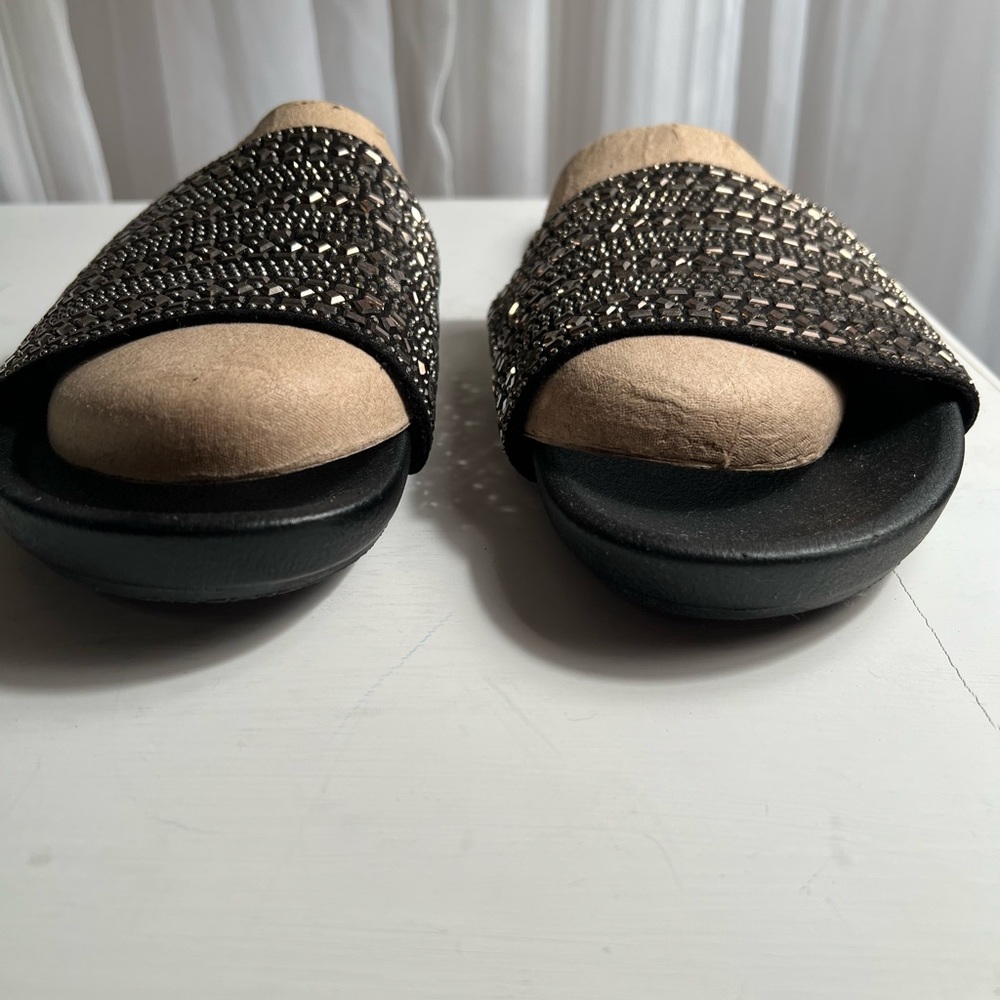 Big Buddha black and bronze beaded slides. Size 10